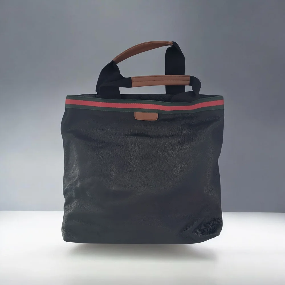 Gucci Black and Brown Tote Bag with Red Stripe
